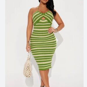 Et Clet Green Striped Knit Halter Dress